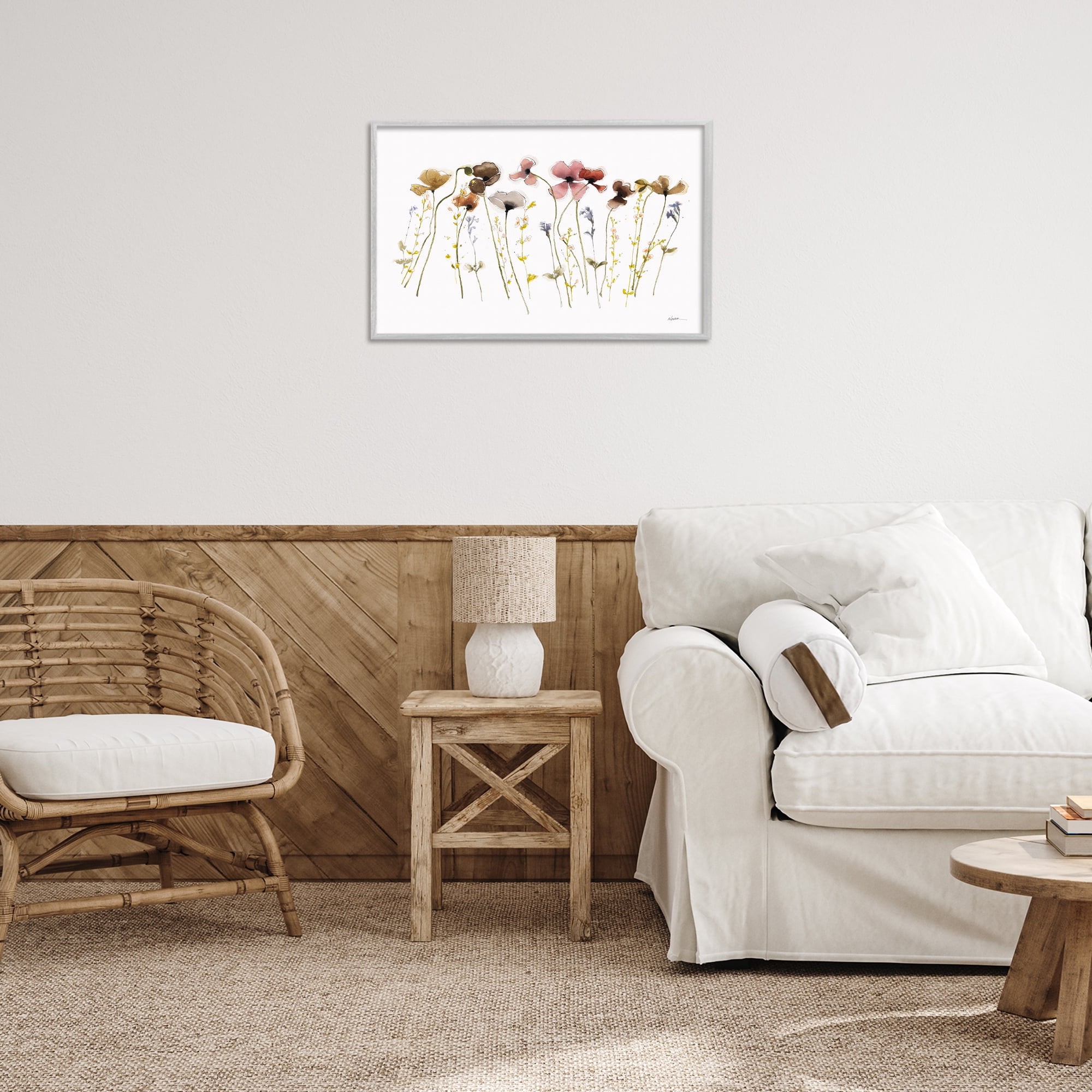 Stupell Industries Spring Poppy Sprigs Botanical & Floral Painting Gray Framed Art Print Wall Art, 24 x 16