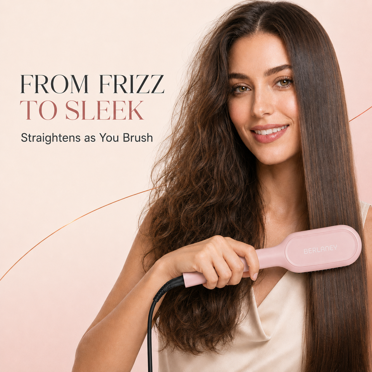 Berlaney Ionic Hair Straightener Brush Flat Iron Pink photo 3