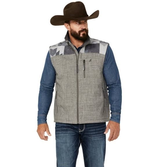 Hooey Men's Softshell Grey Full Zip Aztec Pattern Vest HV109GYAZ