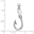 thumbnail image 3 of 14K White Gold Polished Finish 3-Dimensional Large Fish Hook with Rope Design Charm Pendant, 3 of 4
