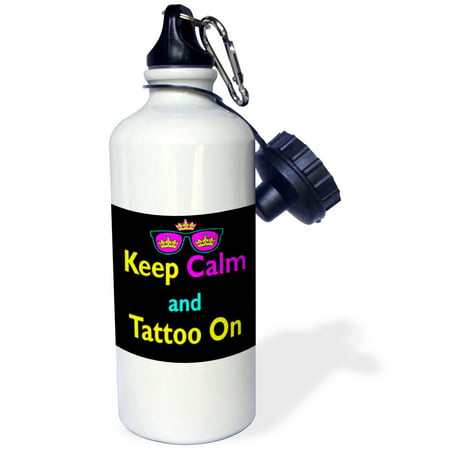 3dRose CMYK Keep Calm Parody Hipster Crown And Sunglasses Keep Calm And Tattoo On, Sports Water Bottle, 21oz
