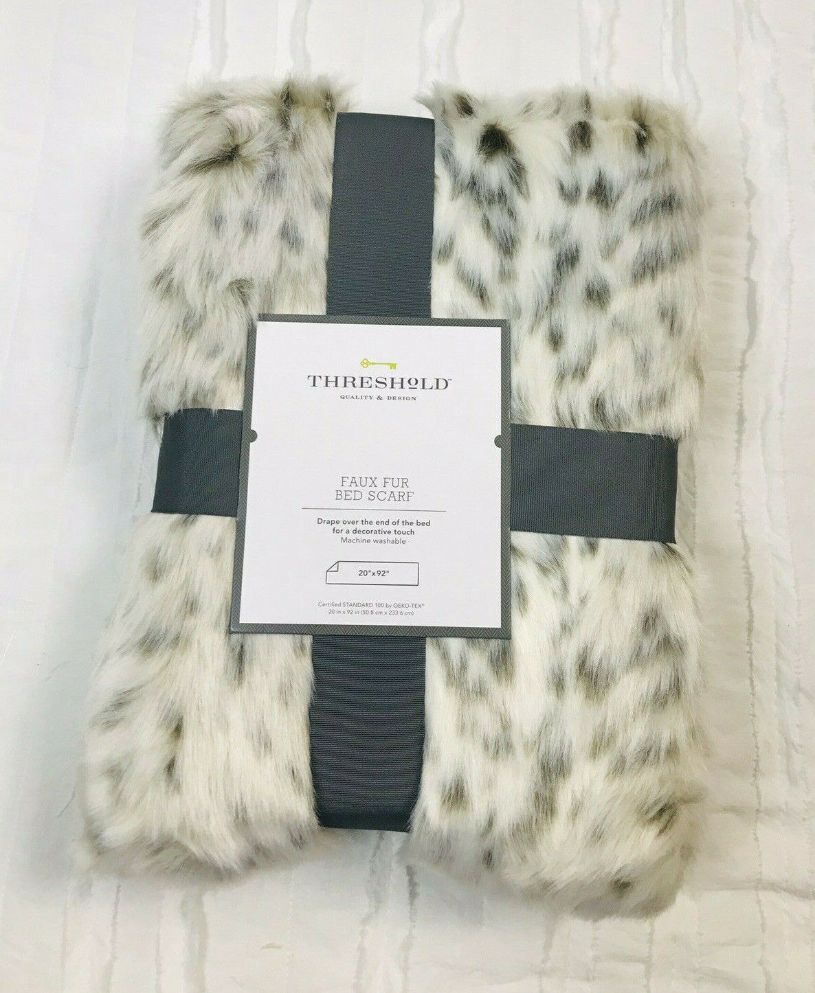 Threshold Faux Fur Bed Scarf 20" x 92" Oeko Tex Printed