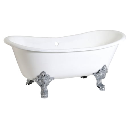 Aqua Eden VCTNDS6731NL1 67-Inch Cast Iron Oval Double Slipper Clawfoot Tub (No Faucet Drillings) in White/Polished Chrome