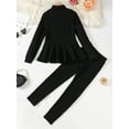 thumbnail image 3 of Kucnuzki Big Girls Outfit Sets 9 Years Pant Sets Fall Long Sleeves High Neck Tops Ribbed Pants 2pcs Black, 3 of 9