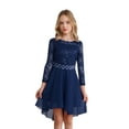 thumbnail image 3 of vastwit Kids Girls Shiny Sequin Junior Bridesmaid Dress Floral Lace Flower Girl High-Low Dresses for Navy Blue 14, 3 of 7