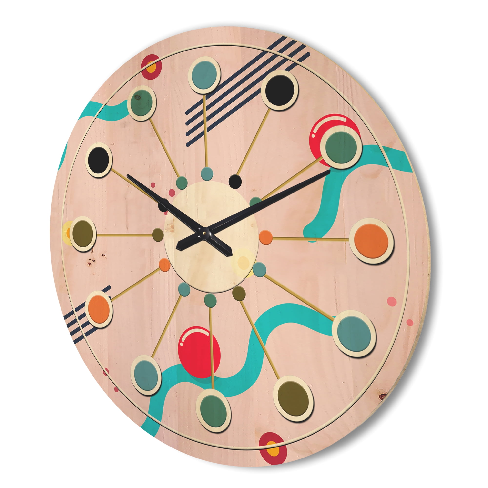 Designart 'Geometrical Abstract Retro Pattern III' Mid-Century Modern Wood Wall Clock