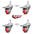 thumbnail image 2 of 3.5 Inch Red Polyurethane Swivel 3/8 Inch Stem Caster Set Total Lock Brake SCC, 2 of 2
