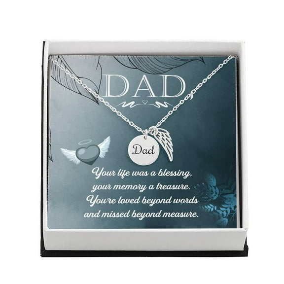 Your Life Was a Blessing Remembrance Necklace for Dad Angel Wing Charm Stainless Steel or 18k Gold Finish