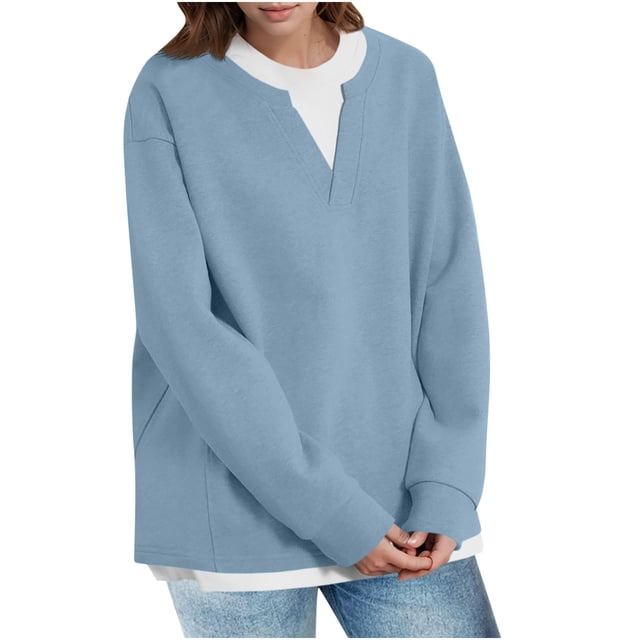 Yuyuzo Sweatshirt for Women Fleece Lined Long Sleeve Oversized Pullover Color Block Fall Winter Top