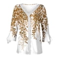 thumbnail image 4 of Dyegold Blouses For Women Dressy Casual 3/4 Flare Sleeve Lace Trim V Neck Floral Print Vintage Tunic Tops Loose Fit Shirts, 4 of 5