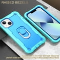 thumbnail image 5 of Compatible with iPhone 14 Plus Case 6.7 Inch 2022, Hybrid 2 in 1 Hard PC Soft TPU Heavy Duty Rugged Bumper Shockproof Full-Body Protective Cover with Finger Ring Kickstand, Green + Blue, 5 of 7