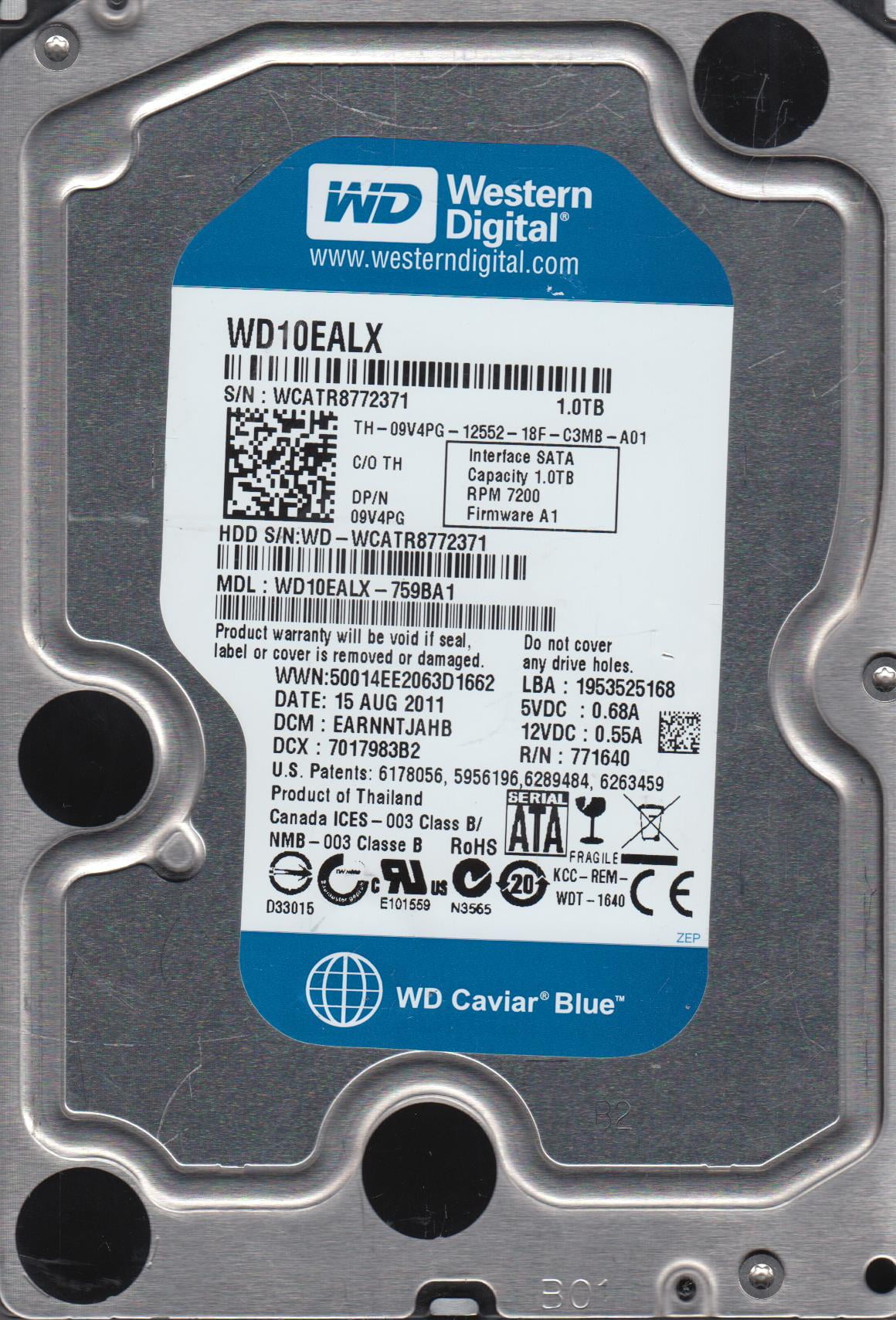 WD10EALX-759BA1, DCM EARNNTJAHB, Western Digital 1TB SATA 3.5 Hard ...