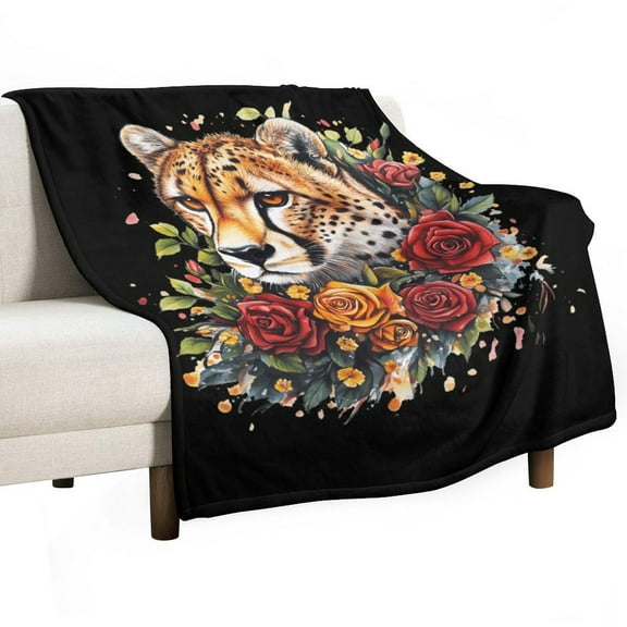 Cheetah And Roses Super Soft Blanket Christmas Throw Blanket Flannel Microfiber Blankets for Couch Bed Sofa Fluffy and Warm 30"x40"
