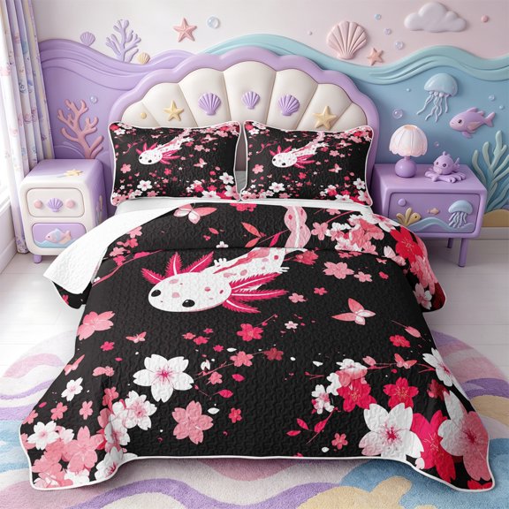 Manfei Colorful Axolotl Twin Quilt Set,Funny Animal Twin Coverlet Set,2pcs,1 Bedspread and 1 Pillowcase