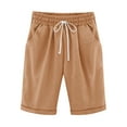 thumbnail image 3 of Womens Casual Shorts Drawstring Comfy Elastic Waist Shorts Mid-Rise Cuffed Hem Knee Length Bermuda Short with Pockets, 3 of 5