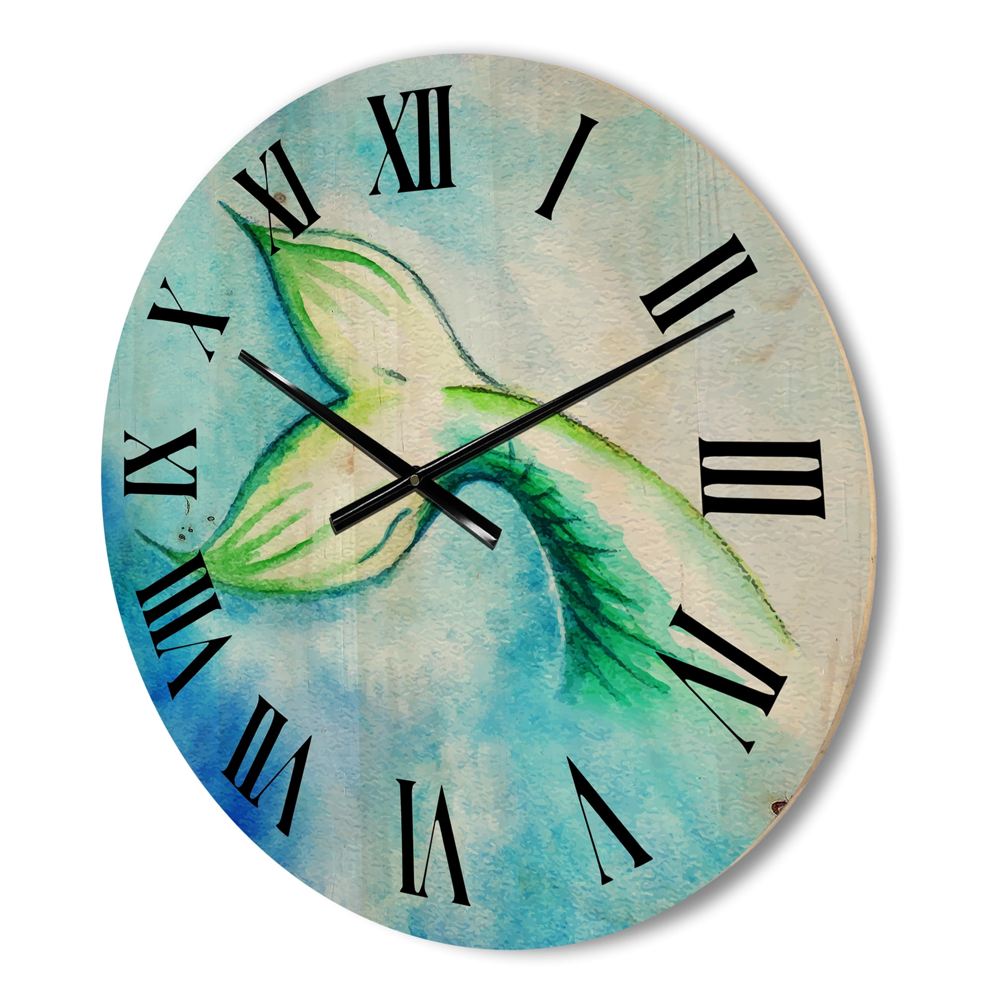Designart 'Mermaid Green Fish Tail' Nautical & Coastal Wood Wall Clock