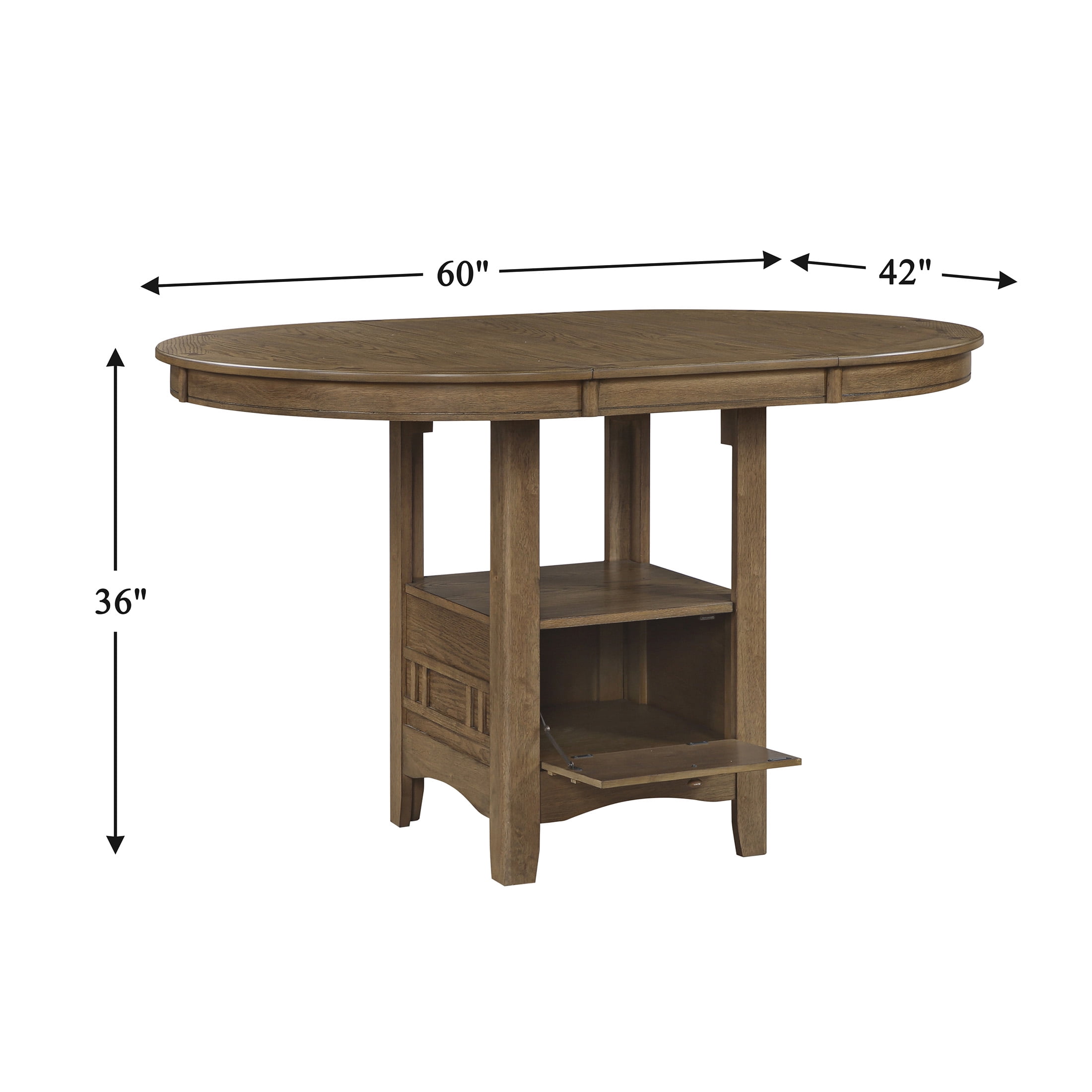 OakvillePark Lume Wood 42"-60" Round/Oval Pedestal Storage Base Counter Height Table, Brown