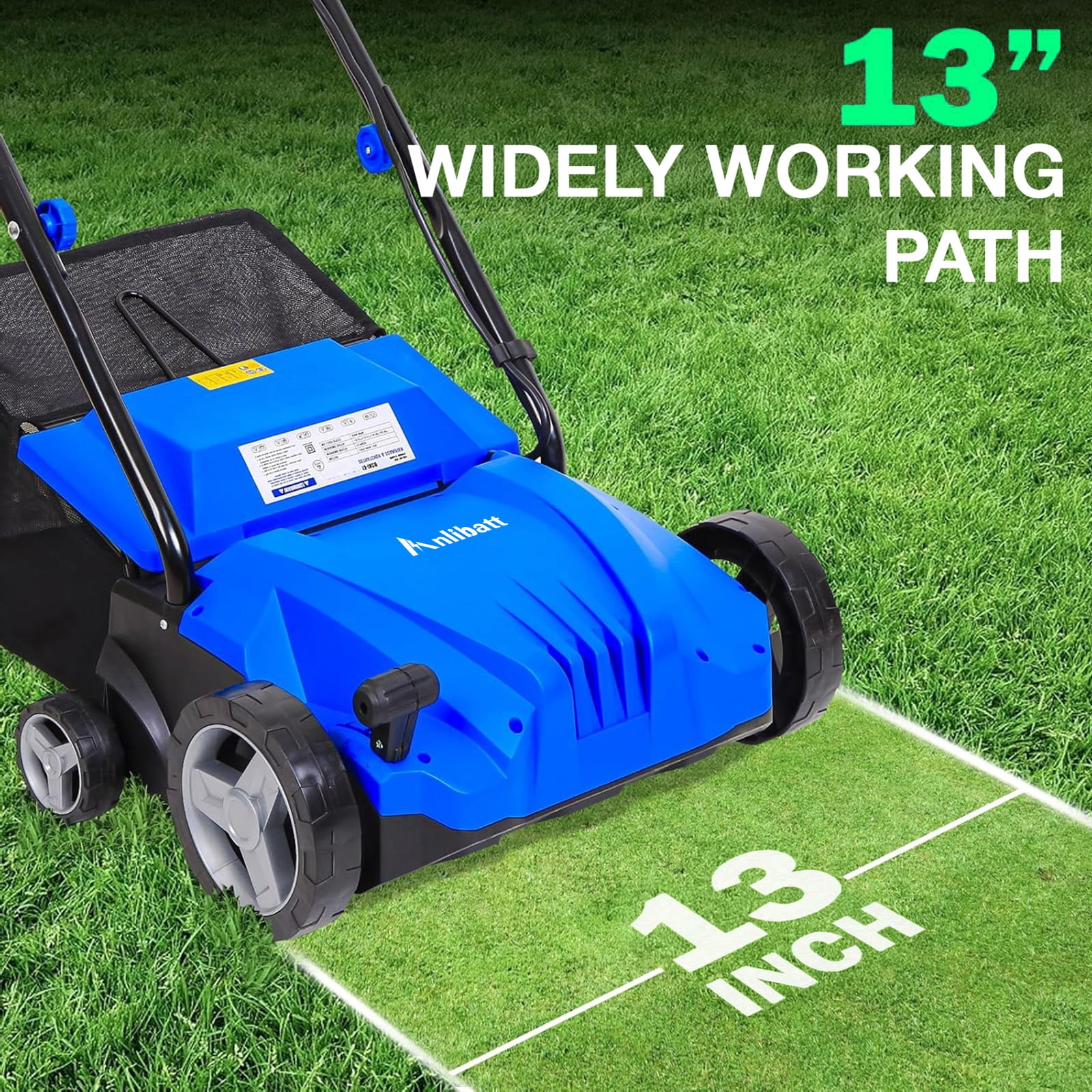 ANLIBATT 13" Dethatcher Corded Electric Scarifier 12 Amp 2 in 1 Walk Behind 8 Gallon Thatch Bag 4 Position Adjustment Removable for Grass Lawn Yard