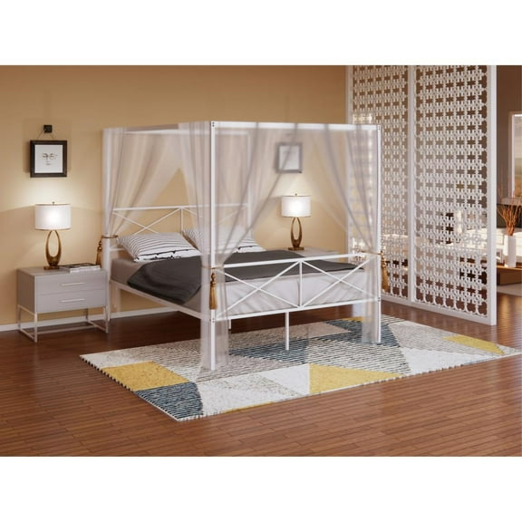 East West Furniture Glendale Traditional Metal Queen Bed Frame in White