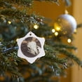 thumbnail image 7 of 3drose, Goat Skull on of White Color on a Brown Animal Hide. Large Horns, 3 inch Snowflake Porcelain Ornament, 7 of 7