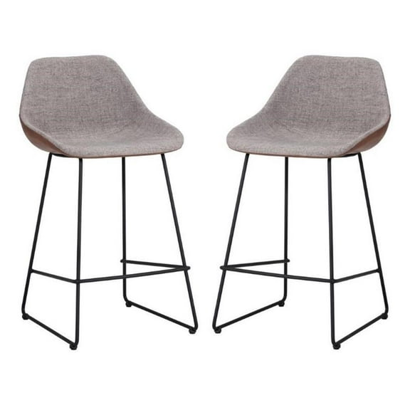 Home Square Mccoy 26.5" Fabric Counter Stool in Cinnamon Brown - Set of 2