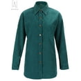thumbnail image 4 of Gustave Womens Corduroy Button Down Boyfriend Shirts Long Sleeve Oversized Blouses Tops Coat Solid Color "Green,L", 4 of 7