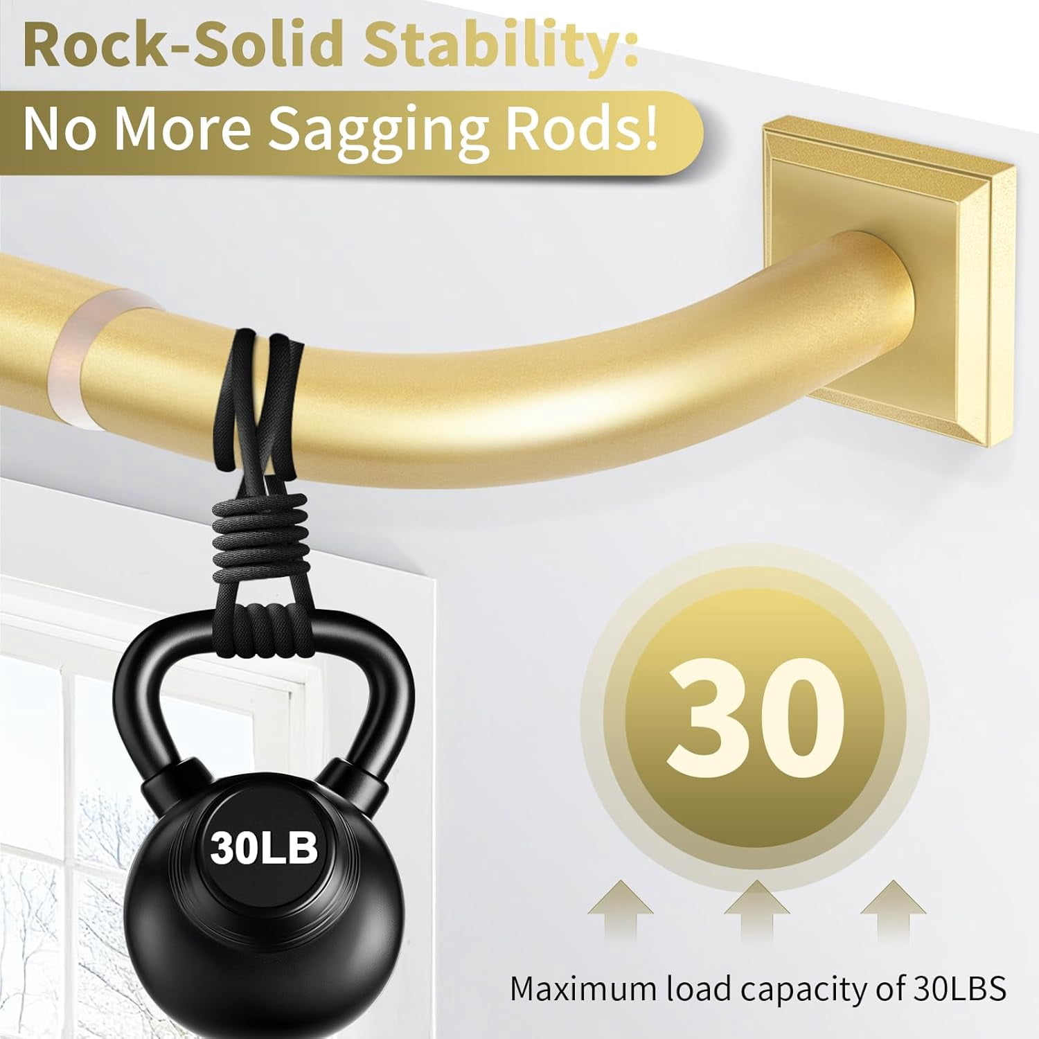 Gold Curtain Rods for Windows 28-48Inch Heavy Duty French Return Rod, Wrap Around Blackout Curtain Rods, Adjustable Room Darkening Drapery Rod for Bedroom, Living Room, Sliding Door & Outdoor Patio