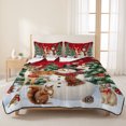 thumbnail image 3 of Quilts Twin Size Bedding Set, Red Christmas Lightweight Quilted Comforter, Snowman Elk Xmas Tree Snowflake Soft Reversible Bedspread Coverlet with Pillow Covers for All Season, 68" x 86", 3 of 9