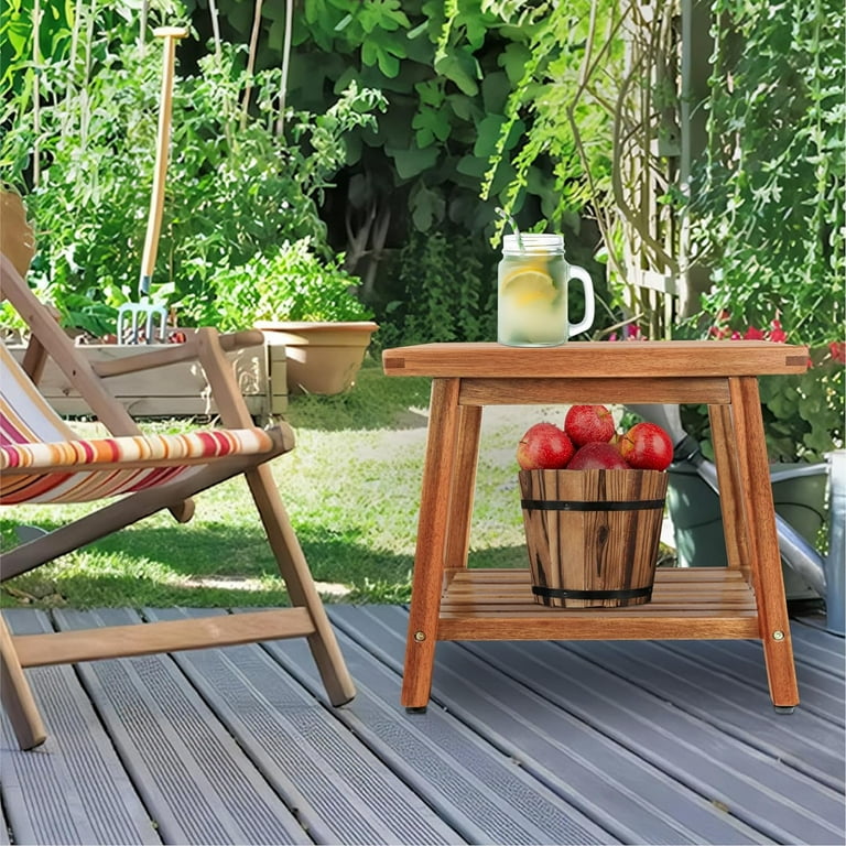 24 Inches Outdoor Side Table, 2-Tier Sturdy Patio, End Table