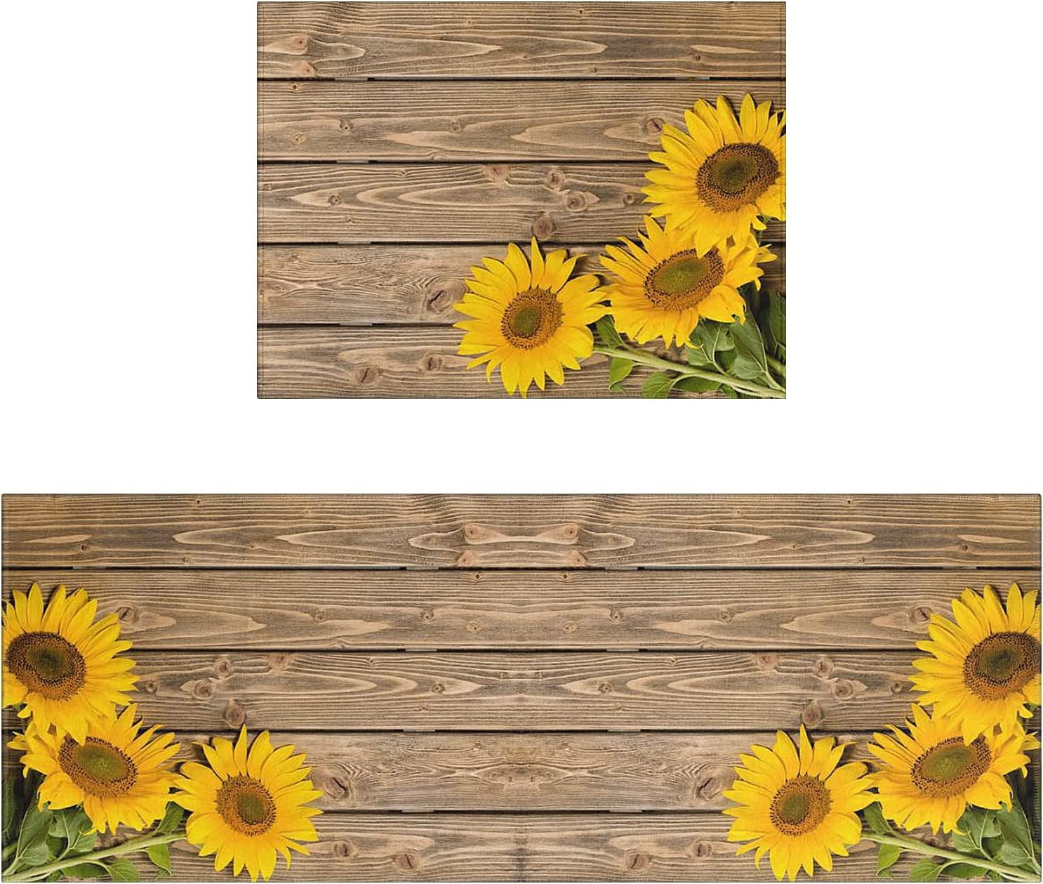 Sunflower Kitchen Rugs and Mats Set of 2,Farmhouse Kitchen Decoration