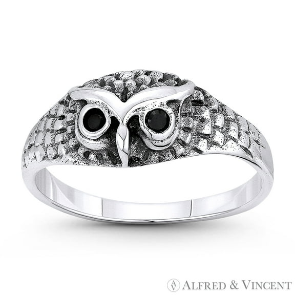 Owl Animal Charm Knowledge & Wisdom Totem Right-Hand Ring in Oxidized .925 Sterling Silver