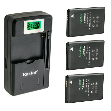 Kastar 3-Pack Battery and LCD USB Charger Compatible with Samsung BP-90A BP90A IA-BP90A Battery Samsung HMX-E10 HMX-E10WP HMX-E10BP HMX-E10OP Digital Cameras