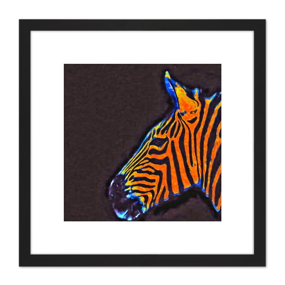 Multicoloured Zebra Head Animal Photo Illustration 8X8 Inch Square Wooden Framed Wall Art Print Picture with Mount