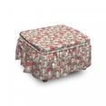 thumbnail image 1 of Doodle Ottoman Cover, Poisonous Amanita Leaves, 2 Piece Slipcover Set with Ruffle Skirt for Square Round Cube Footstool Decorative Home Accent, Standard Size, Pale Sage Green White, by Ambesonne, 1 of 5
