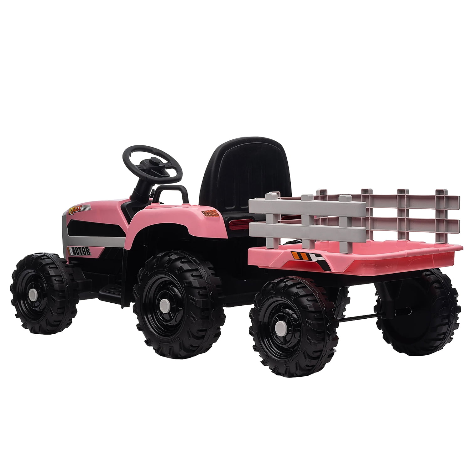 CIPACHO 12V Battery-Powered Tractor Toy with Trailer, Ground Loader Ride On for Kids with 3-Gear-Shift, Pink CIPACHO 12V Battery-Powered Tractor Toy with Trailer, Ground Loader Ride On for Kids with 3-Gear-Shift, Pink
