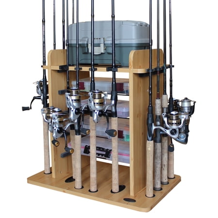 Rush Creek Creations 14 Fishing Rod Rack with 4 Utility Box Storage Capacity & Dual Rod Clips - Features a Sleek Design & Wire Racking System
