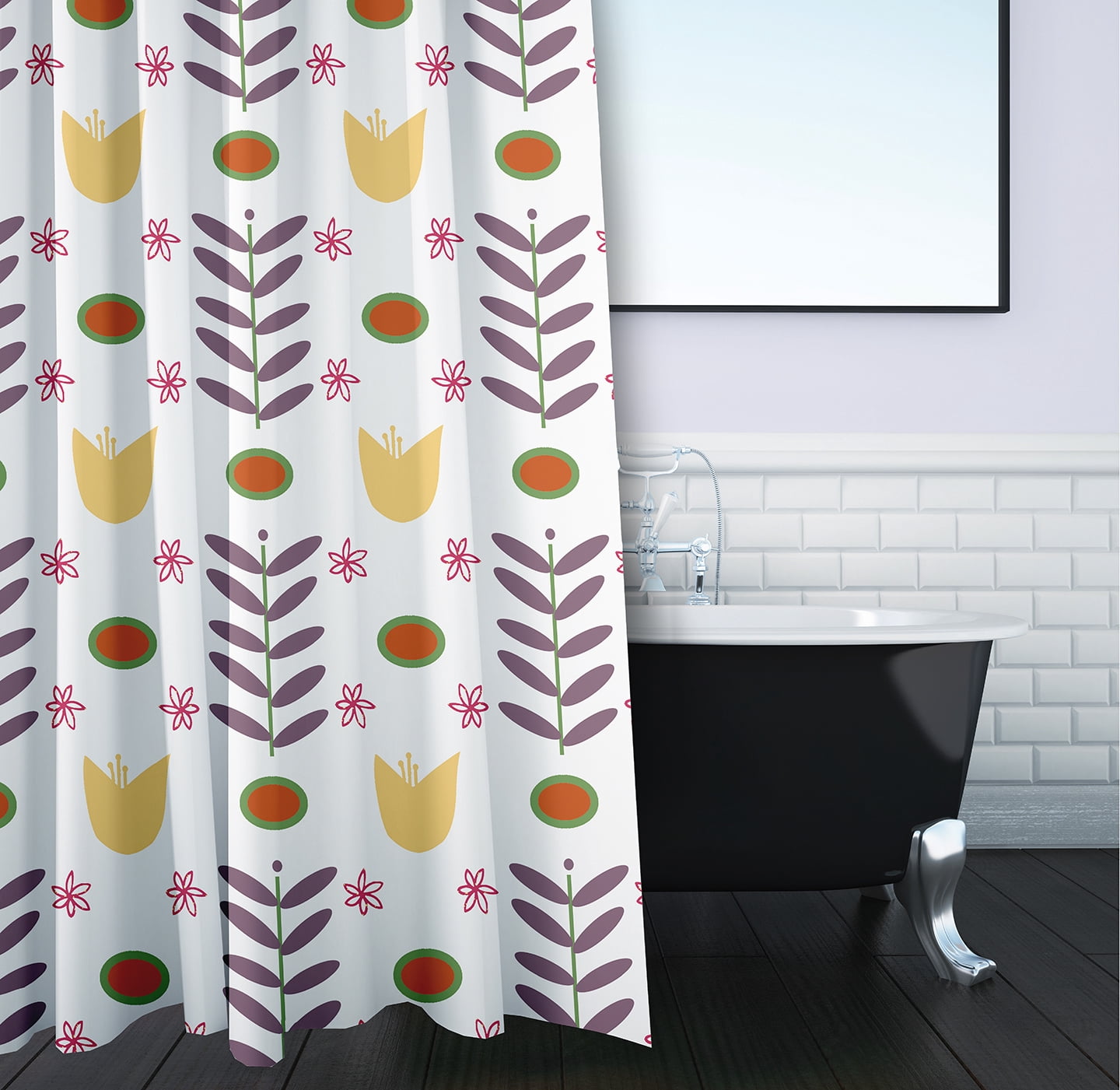 Simply Daisy 70" W x 73" L Spring Garden Polyester Shower Curtain, White [1 Ct]