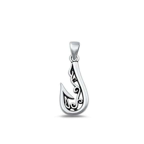 Sterling Silver Tribal Hook Pendant Oxidized Fishing Charm .925 New Jewelry Female Unisex