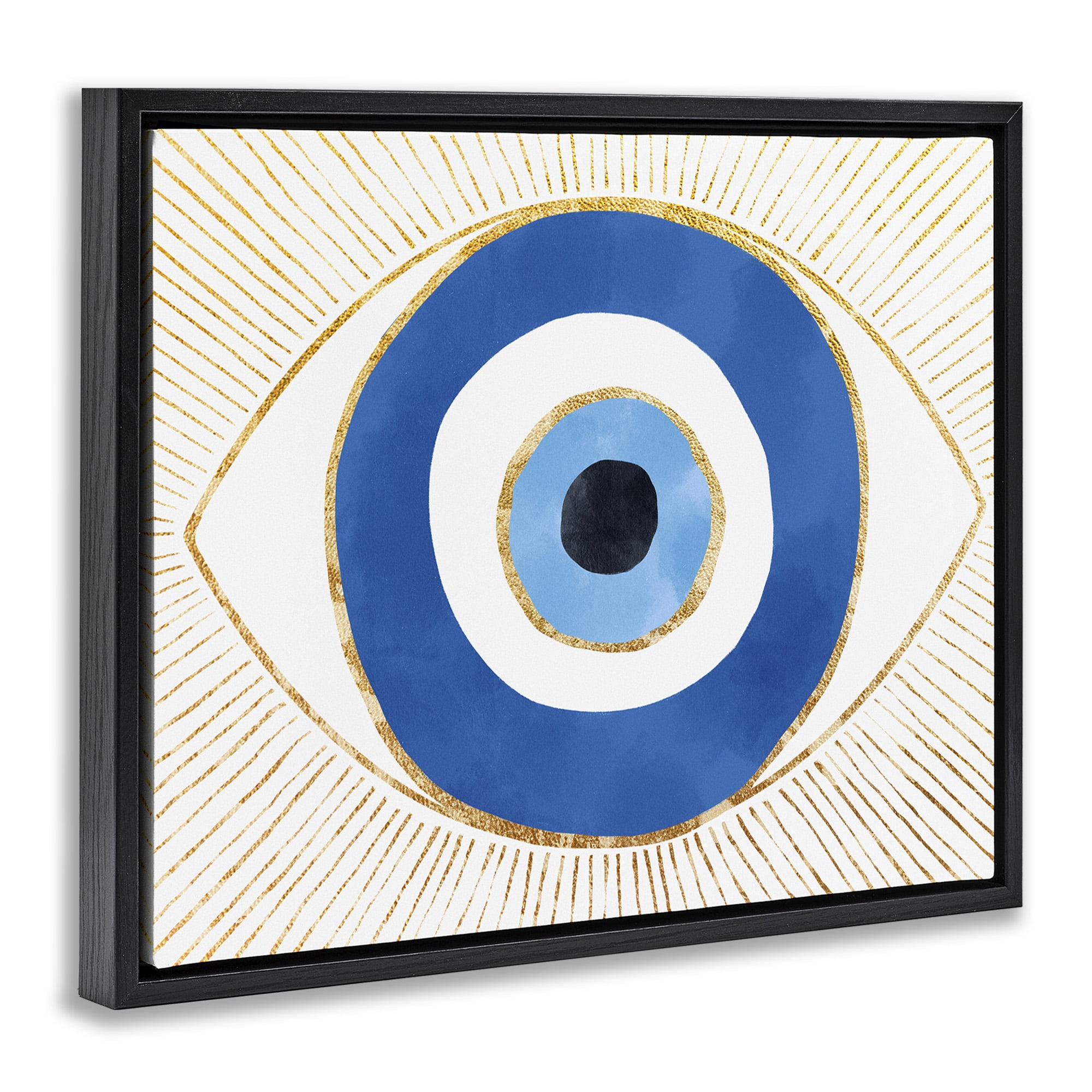 Stupell Industries Evil Eye Shape Striped Mati Symbol Graphic Art Jet Black Floating Framed Canvas Print Wall Art, Design by Ziwei Li