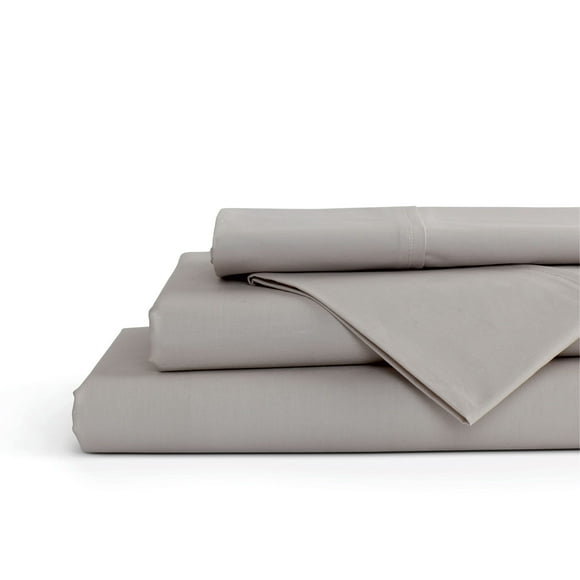 Draps en Percale 100 % Coton Taille Grand, Argent, Poches Profondes, Ensemble de Draps 4 Pcs - 1 Drap Plat, 1 Drap-Housse à Poches Profondes et 2 Taies d'Oreiller, Linge de Lit Frais et Solide