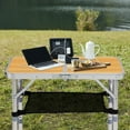 thumbnail image 5 of Folding Camping Table, Wooden Pattern, 3 Adjustable Heights, Aluminum Frame, Mesh Shelf, 110lb Capacity for Camping/Picnics/Beach/Patio, 5 of 12