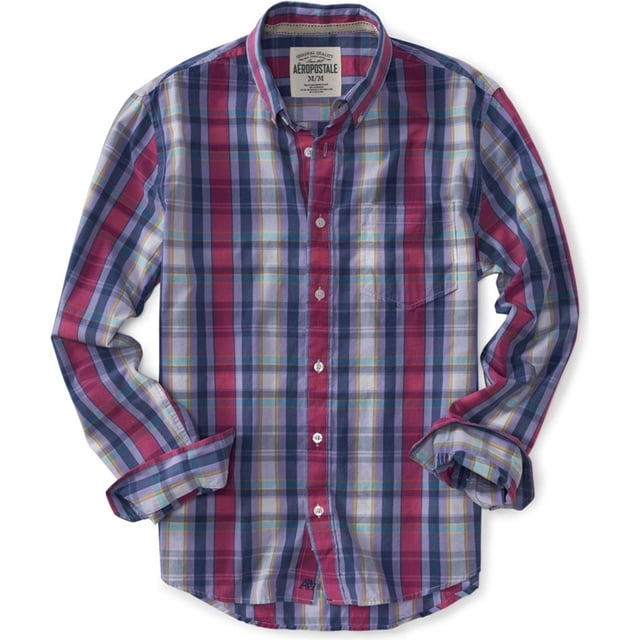 Camisa Aeropostale con Botones a cuadros bulldog bordado para hombre morado pequeño Botones al frente