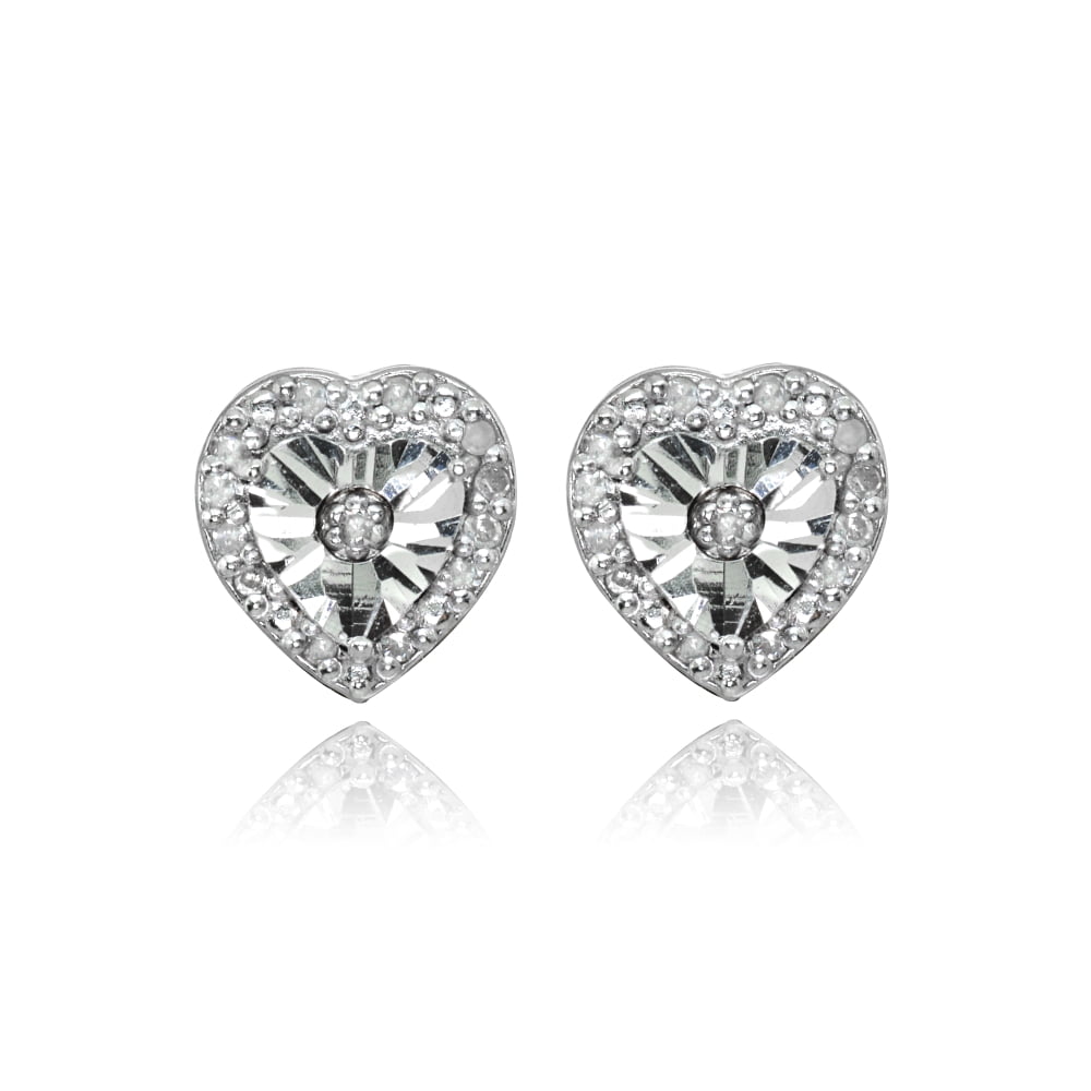 Polished Dainty Heart Diamond Accent Sterling Silver Stud Earrings, JK-I3