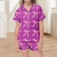 thumbnail image 2 of Weebloom Summer Pajamas For Girls Cute Bow Set Soft Pajamas Short Sleeve Button Down Tops Shorts Pajama Set Breathable For Kids Tween Sleepwear Nightwear Pjs Loungewear Purple 12-13 Years, 2 of 4