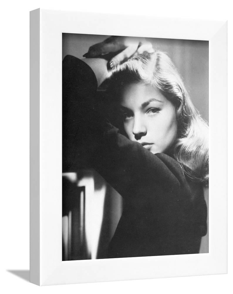 Lauren Bacall Leaning in Black and White, Framed Art Print Wall Art by