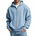 thumbnail image 2 of qolati Full Zip Hoodies for Men Y2k Casaul Long Sleeve Hoodie Top Waffle Knit Sweatshirts Jackets Loose Fit Hooded Outwear Coats with Pocket Blue S, 2 of 9