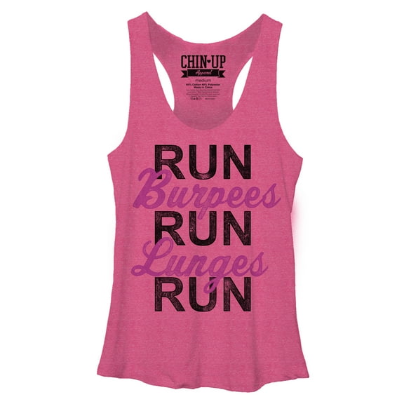 Women's CHIN UP Run Burpees Lunges  Racerback Tank Top Pink Heather Medium