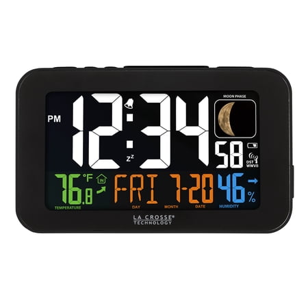 La Crosse Technology Color LED Alarm Clock with USB charging port, Black, 617-1485B