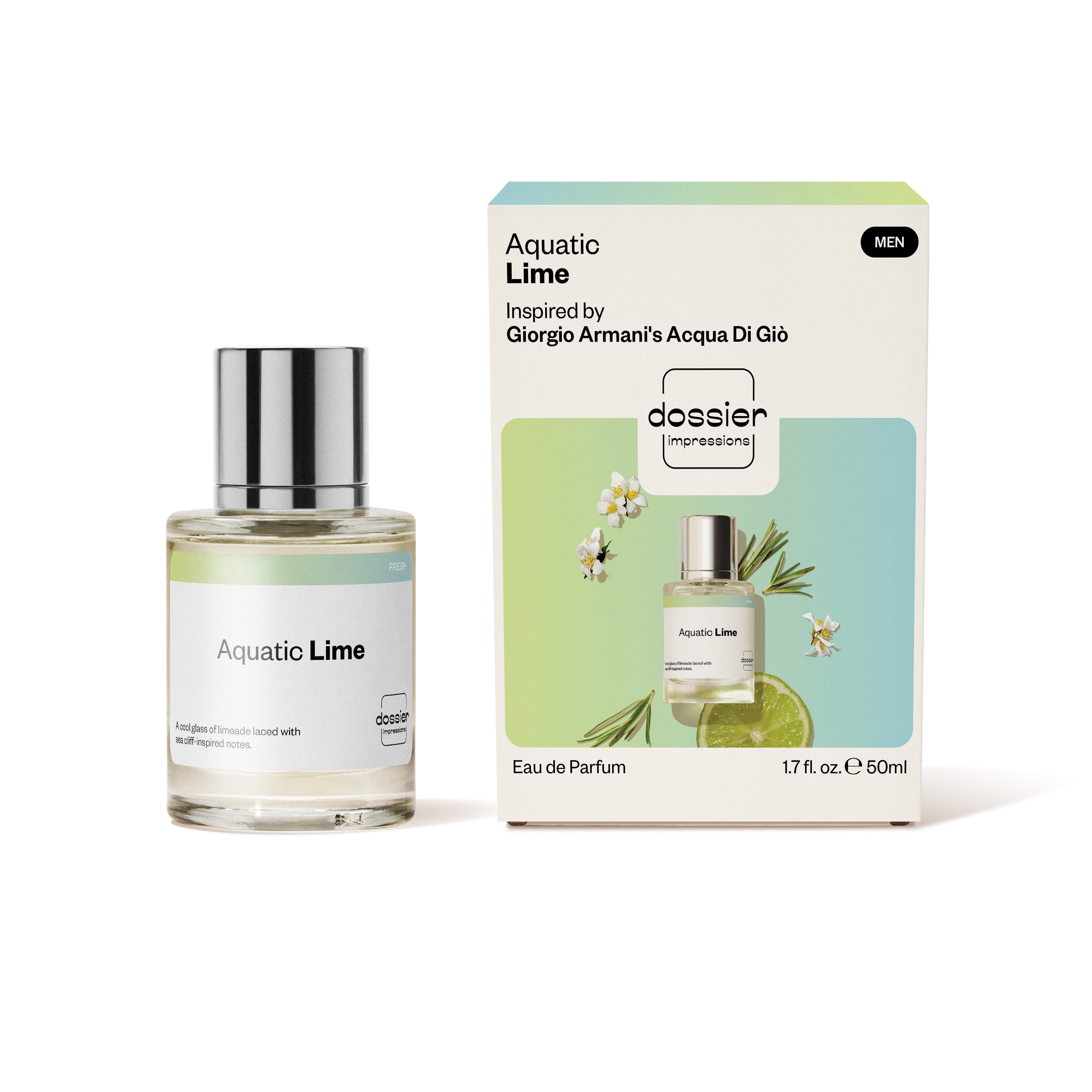 Dossier Aquatic Lime Eau De Toilette, Inspired by Giorgio Armani's Acqua Di Gio, Cologne for Men, 1.7 oz