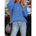 thumbnail image 5 of KelaJuan Women Knit Sweater Long Sleeve Crew Neck Solid Pullover Warm Sweater with Balls for Fall Winter, 5 of 6